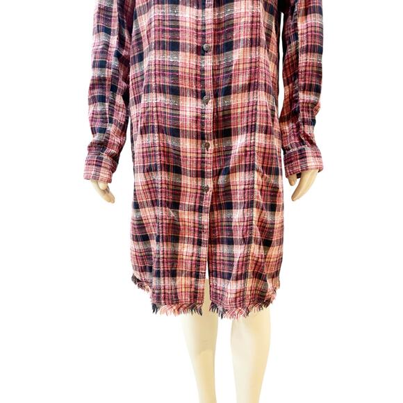 Free People 8 Days a Week Plaid Shirt Dress Red Multi Medium - Picture 4 of 9